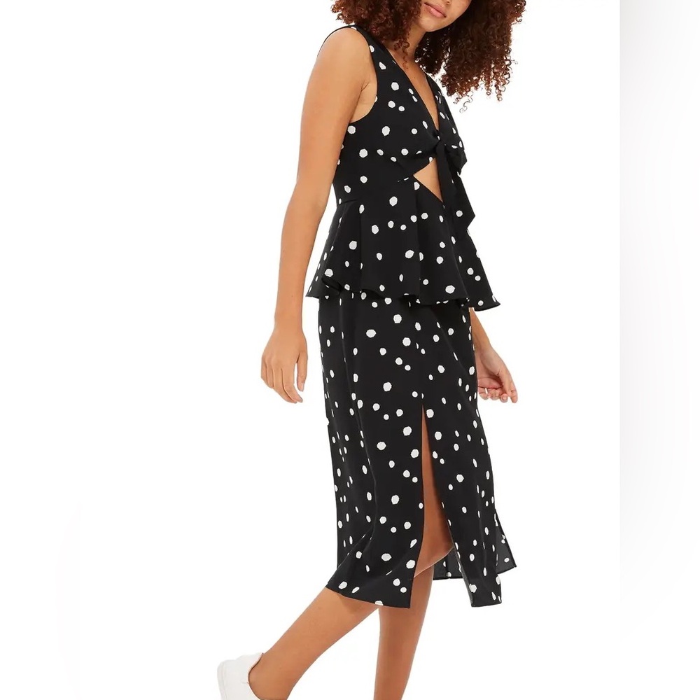 Topshop Spot Peplum Cut Out Midi Dress Black White 6 - Picture 1 of 9